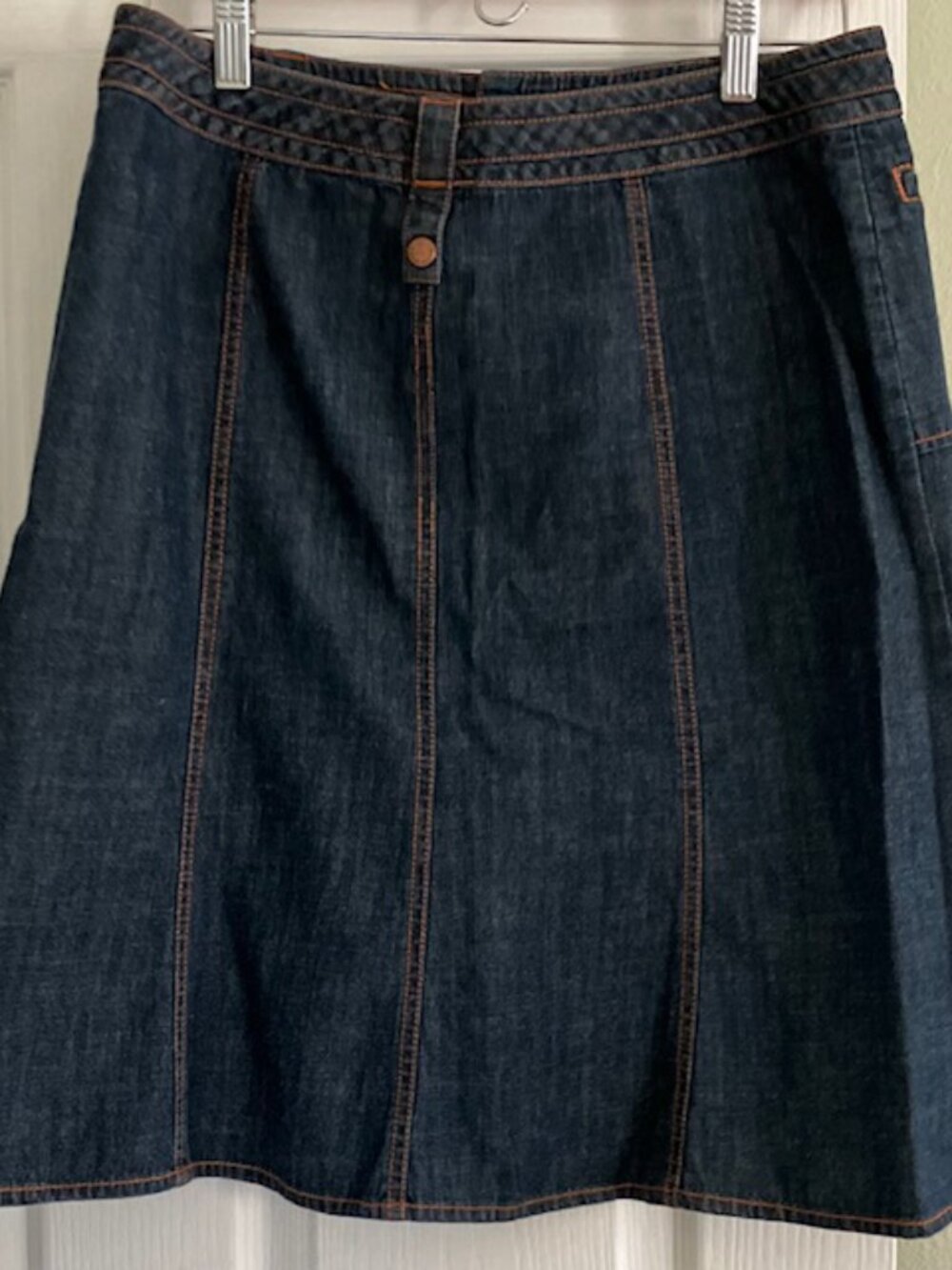 Women's denim flare skirt size 8 pockets bohemian cottagecore casual knee length - Picture 3 of 4